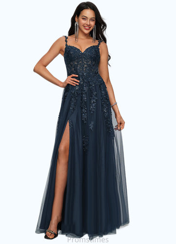 Abigayle A-line V-Neck Floor-Length Tulle Prom Dresses With Sequins XXBP0022224