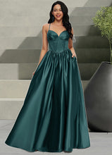 Load image into Gallery viewer, Luna Ball-Gown/Princess V-Neck Floor-Length Satin Prom Dresses With Pleated XXBP0022230