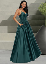 Load image into Gallery viewer, Luna Ball-Gown/Princess V-Neck Floor-Length Satin Prom Dresses With Pleated XXBP0022230