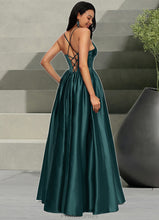 Load image into Gallery viewer, Luna Ball-Gown/Princess V-Neck Floor-Length Satin Prom Dresses With Pleated XXBP0022230