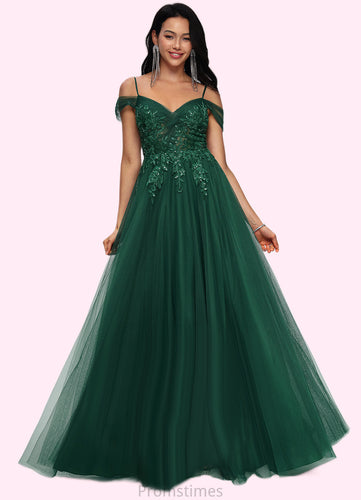 Frances A-line Off the Shoulder Floor-Length Tulle Prom Dresses With Appliques Lace Sequins XXBP0022231