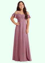 Load image into Gallery viewer, Daniela A-Line Off the Shoulder Chiffon Floor-Length Junior Bridesmaid Dress Vintage Mauve XXBP0022859