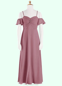 Daniela A-Line Off the Shoulder Chiffon Floor-Length Junior Bridesmaid Dress Vintage Mauve XXBP0022859