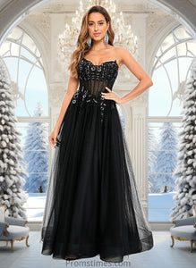 Trudie Ball-Gown/Princess V-Neck Floor-Length Tulle Prom Dresses With Sequins Appliques Lace XXBP0025837