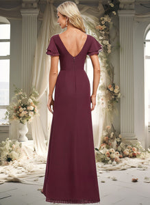 Elaine A-line Boat Neck Floor-Length Chiffon Bridesmaid Dress With Ruffle XXBP0025827