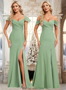 Kaliyah Trumpet/Mermaid Off the Shoulder V-Neck Floor-Length Chiffon Bridesmaid Dress XXBP0025810