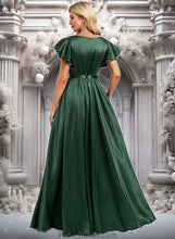 Load image into Gallery viewer, Maisie A-line Scoop Floor-Length Stretch Satin Bridesmaid Dress With Ruffle XXBP0025770