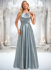 Catherine A-line Halter Floor-Length Stretch Satin Bridesmaid Dress XXBP0025783