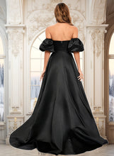 Load image into Gallery viewer, Gracelyn A-line V-Neck Sweep Train Satin Prom Dresses XXBP0025842