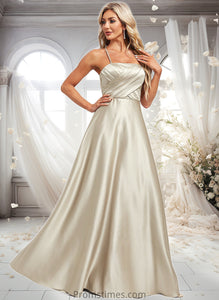 Lizbeth A-line Square Floor-Length Satin Bridesmaid Dress XXBP0025789