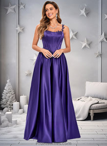 Tamia Ball-Gown/Princess Scoop Floor-Length Satin Prom Dresses With Appliques Lace Beading XXBP0025865