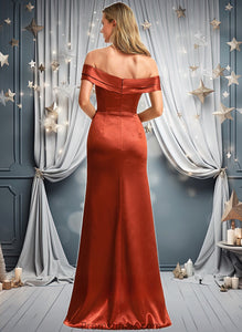 Nicola A-line Off the Shoulder Floor-Length Stretch Satin Bridesmaid Dress XXBP0025757