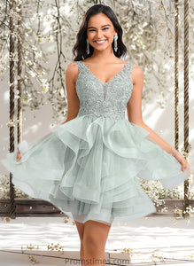 Madison Ball-Gown/Princess V-Neck Short Tulle Lace Homecoming Dress XXBP0025671