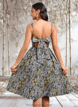 Load image into Gallery viewer, Charlee A-line Square Knee-Length Jacquard Homecoming Dress With Bow XXBP0025687