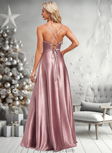 Load image into Gallery viewer, Talia A-line V-Neck Floor-Length Stretch Satin Bridesmaid Dress XXBP0025822