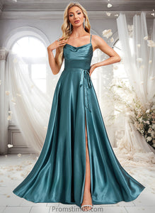 Erin A-line Cowl Floor-Length Stretch Satin Bridesmaid Dress With Ruffle XXBP0025781