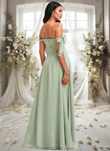 Load image into Gallery viewer, Valery A-line Cowl Floor-Length Chiffon Bridesmaid Dress With Bow XXBP0025738