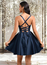 Load image into Gallery viewer, Gabrielle A-line Sweetheart Short Satin Homecoming Dress With Pleated XXBP0025673