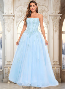 Kenna Ball-Gown/Princess Straight Sweep Train Tulle Prom Dresses With Sequins Appliques Lace XXBP0025864