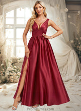 Load image into Gallery viewer, Emma A-line V-Neck Floor-Length Satin Bridesmaid Dress XXBP0025775