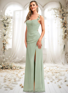 Baylee A-line Square Floor-Length Chiffon Bridesmaid Dress With Ruffle XXBP0025739