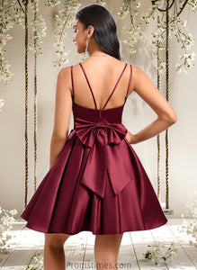 Monica Ball-Gown/Princess V-Neck Short Satin Homecoming Dress With Bow XXBP0025662