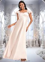 Load image into Gallery viewer, Norah A-line V-Neck Floor-Length Stretch Satin Bridesmaid Dress With Bow XXBP0025759