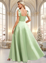 Load image into Gallery viewer, Elaine A-line Square Floor-Length Satin Bridesmaid Dress With Bow XXBP0025778