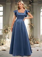 Load image into Gallery viewer, Isabella A-line Square Floor-Length Satin Bridesmaid Dress With Ruffle XXBP0025774