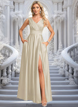 Load image into Gallery viewer, Kristina A-line V-Neck Floor-Length Satin Prom Dresses XXBP0025877