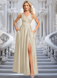 Kristina A-line V-Neck Floor-Length Satin Prom Dresses XXBP0025877