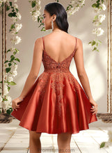 Load image into Gallery viewer, Rebekah A-line Scoop Short Satin Lace Homecoming Dress With Sequins XXBP0025683