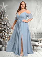 Load image into Gallery viewer, Arielle A-line Cold Shoulder Floor-Length Chiffon Bridesmaid Dress With Ruffle XXBP0025797