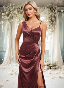 Yesenia A-line Asymmetrical Floor-Length Stretch Satin Bridesmaid Dress XXBP0025828