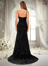 Load image into Gallery viewer, Alma Trumpet/Mermaid V-Neck Sweep Train Sequin Prom Dresses XXBP0025850