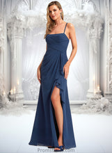 Load image into Gallery viewer, Crystal A-line Square Floor-Length Chiffon Bridesmaid Dress With Ruffle XXBP0025732