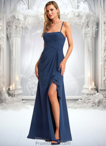 Crystal A-line Square Floor-Length Chiffon Bridesmaid Dress With Ruffle XXBP0025732