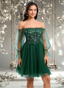 Anastasia A-line Off the Shoulder Short Tulle Homecoming Dress With Sequins Appliques Lace XXBP0025663