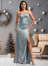 Load image into Gallery viewer, Gladys A-line V-Neck Floor-Length Stretch Satin Bridesmaid Dress XXBP0025728