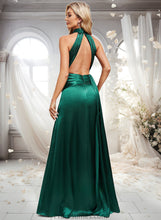 Load image into Gallery viewer, Madilyn A-line Halter Floor-Length Stretch Satin Bridesmaid Dress With Ruffle XXBP0025817