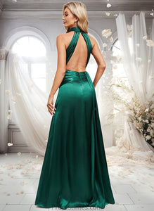 Madilyn A-line Halter Floor-Length Stretch Satin Bridesmaid Dress With Ruffle XXBP0025817