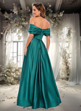 Load image into Gallery viewer, Jessie A-line Off the Shoulder Floor-Length Satin Prom Dresses With Pleated XXBP0025851