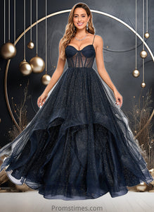 Bria Ball-Gown/Princess V-Neck Floor-Length Tulle Prom Dresses XXBP0025863