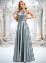 Load image into Gallery viewer, Catherine A-line Halter Floor-Length Stretch Satin Bridesmaid Dress XXBP0025783