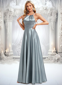 Catherine A-line Halter Floor-Length Stretch Satin Bridesmaid Dress XXBP0025783