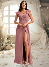 Load image into Gallery viewer, Ryan A-line V-Neck Floor-Length Chiffon Bridesmaid Dress With Ruffle XXBP0025751