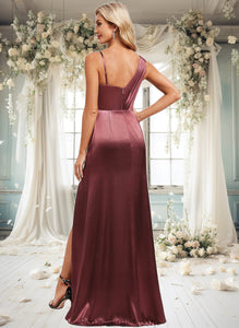 Yesenia A-line Asymmetrical Floor-Length Stretch Satin Bridesmaid Dress XXBP0025828