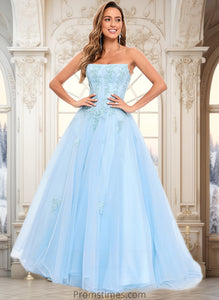 Kenna Ball-Gown/Princess Straight Sweep Train Tulle Prom Dresses With Sequins Appliques Lace XXBP0025864