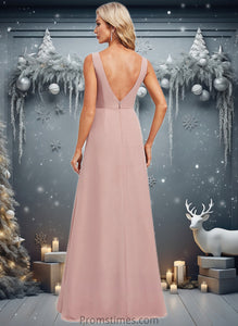 Camila A-line V-Neck Floor-Length Chiffon Bridesmaid Dress XXBP0025820