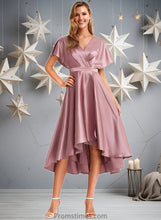 Load image into Gallery viewer, Tricia A-line V-Neck Asymmetrical Stretch Satin Bridesmaid Dress XXBP0025752